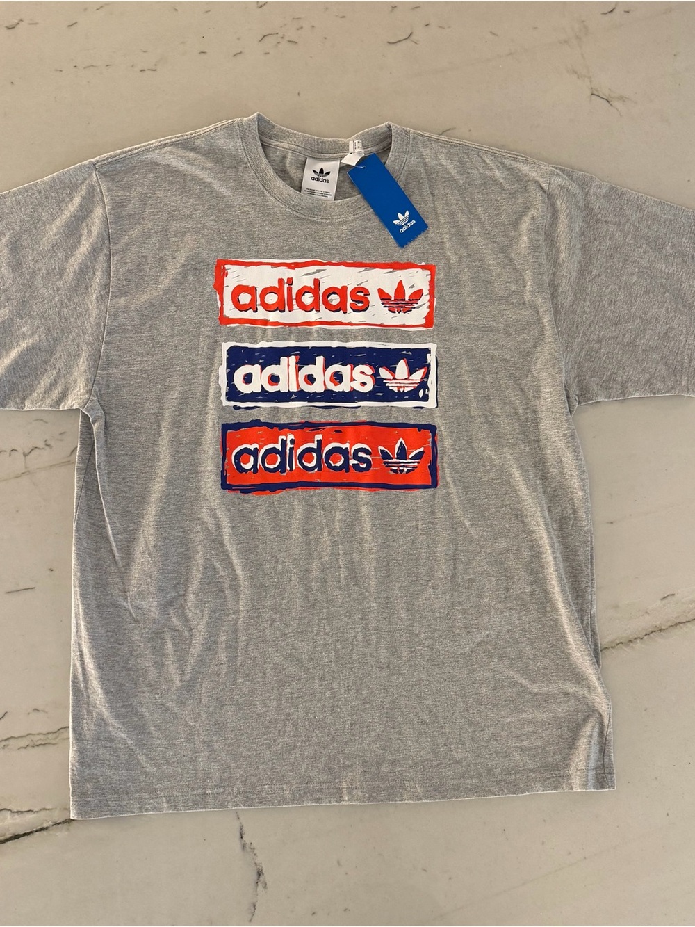 ADIDAS Vintage Logo Gray Regular Fit Short Sleeve Repeat Linear New NWT XL
